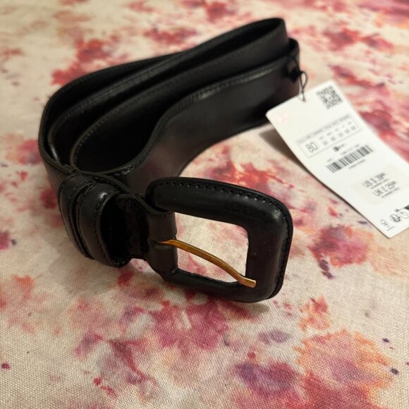 Black Leather Square Buckle Belt - 30 - NWT - Picture 3 of 5